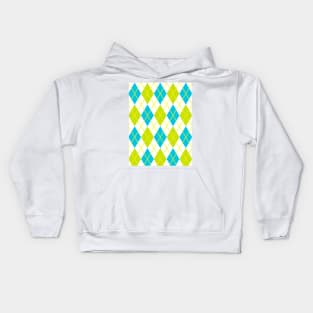 Argyle Lime Teal  Aqua Gold  White Yellow Punk Rock Retro Kids Hoodie